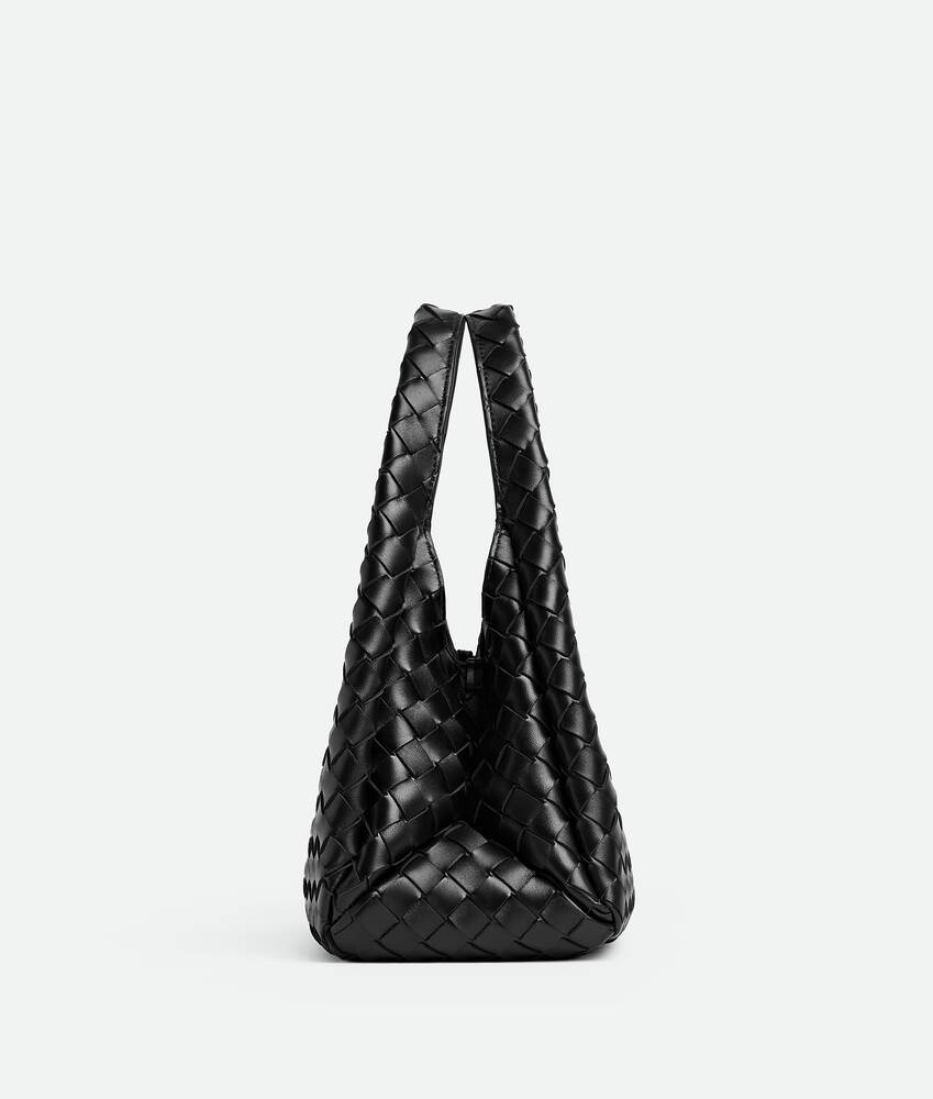 Bottega Veneta Small Leather Intrecciato Campana Shoulder Bag In Black