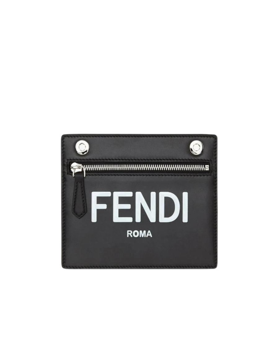 Fendi Logo-print Zip Wallet In Black