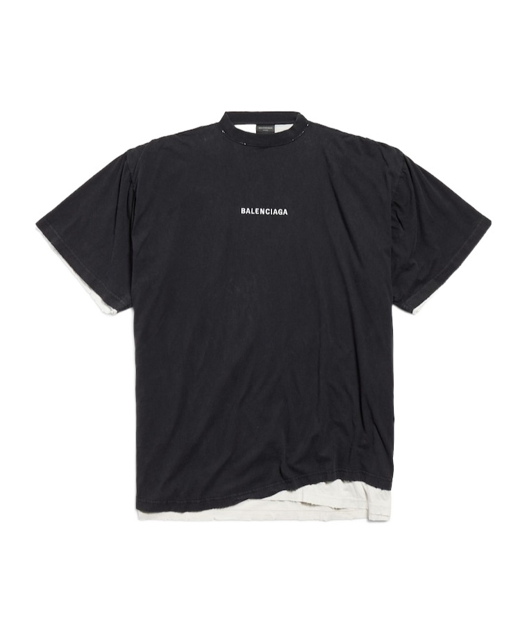 Balenciaga Men Black Crewneck T-shirt With Logo Lettering On The Front And Logo Patch On The Sleeve  In Black