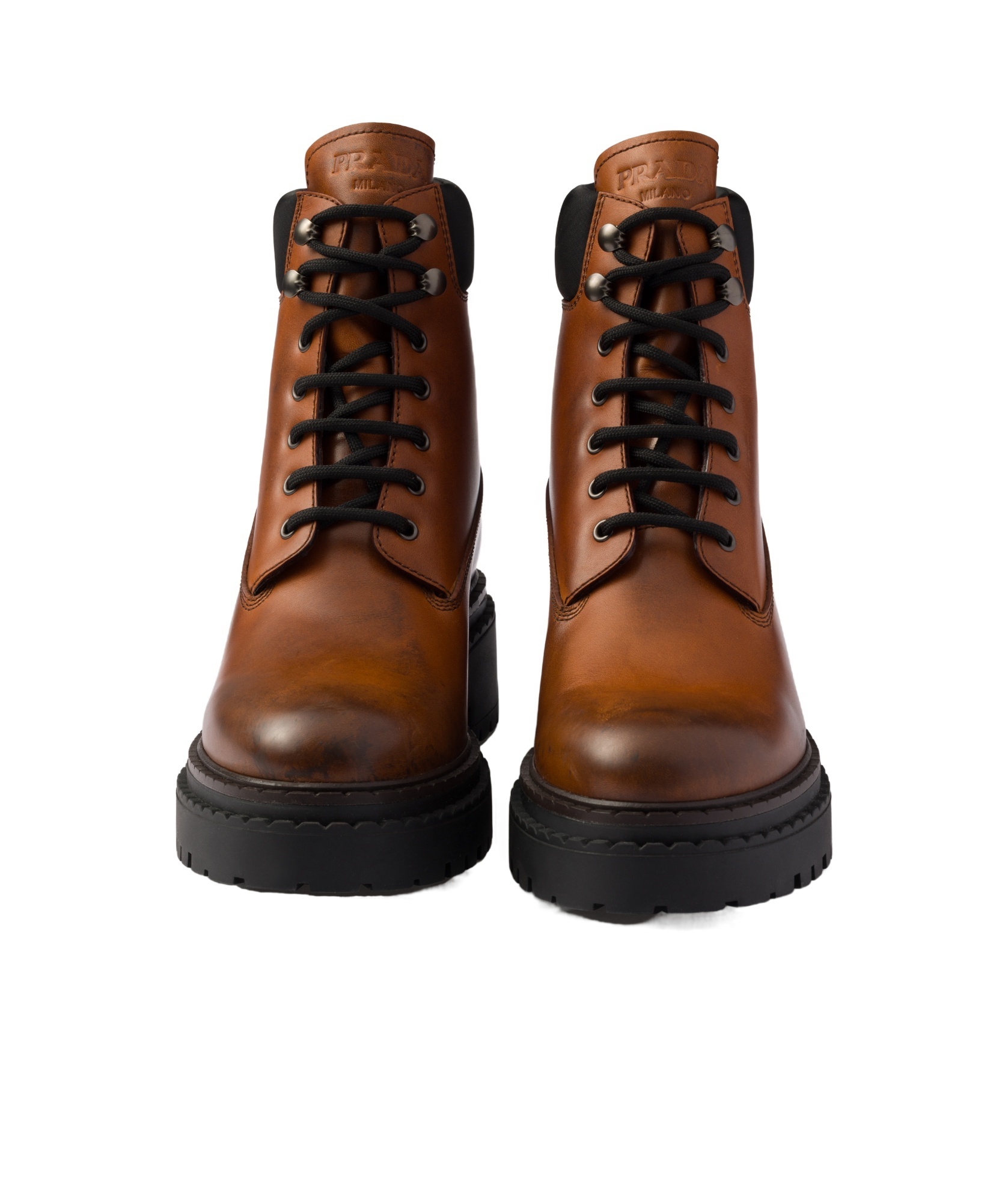 Prada Cognac-coloured Ankle Boots In Leather And Re-nylon In Brown
