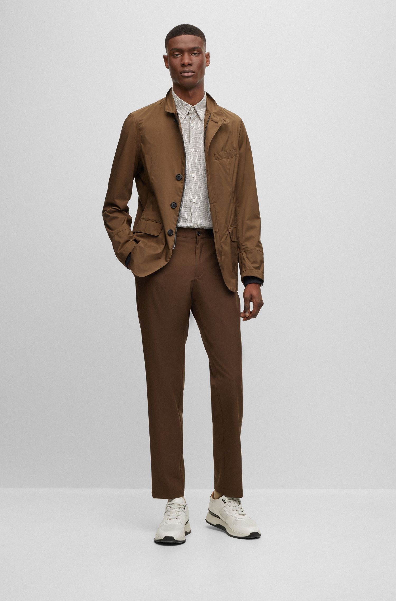 Hugo Boss Stretch Fabric Pleated Casual Pants In White