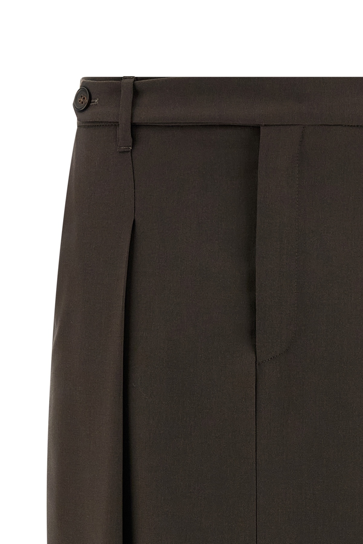 Brunello Cucinelli Curved Design Skirt With Pleats And Pockets In Brown
