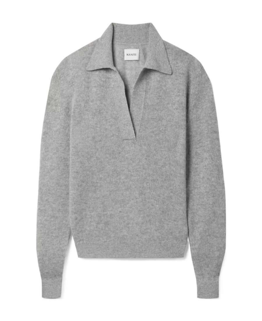 Khaite Jo Cashmere Polo Jumper In Gray