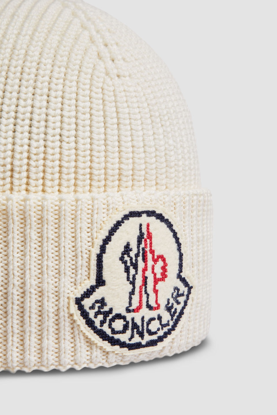 Moncler Logo-patch Wool Beanie Hat In White