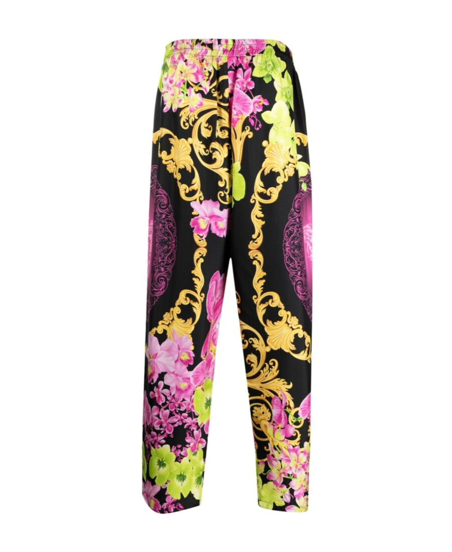 Versace Floral-print Silk Beach Trousers In Black