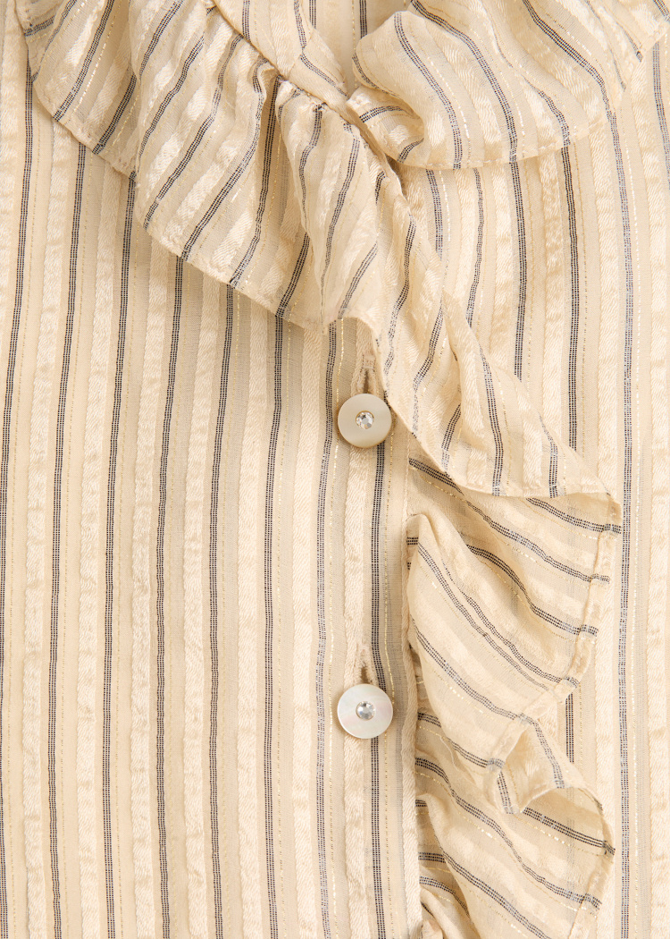 Valentino Metallic Striped Ruffle Button-down Shirt In Multi
