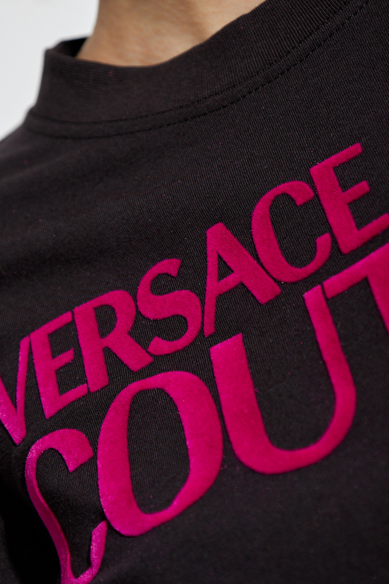 Versace Jeans Logo-flocked Cotton T-shirt In Black