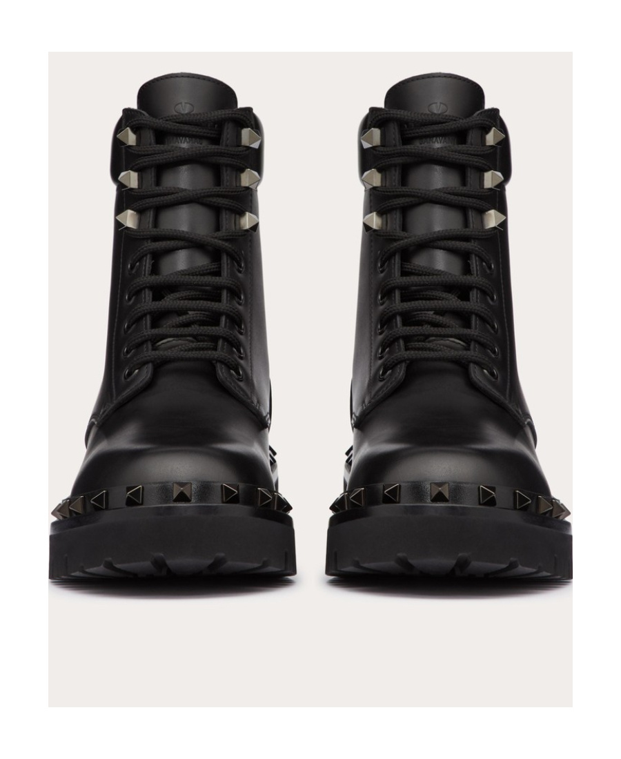 Valentino Studded Calfskin Chunky Sole Ankle Boots In Black