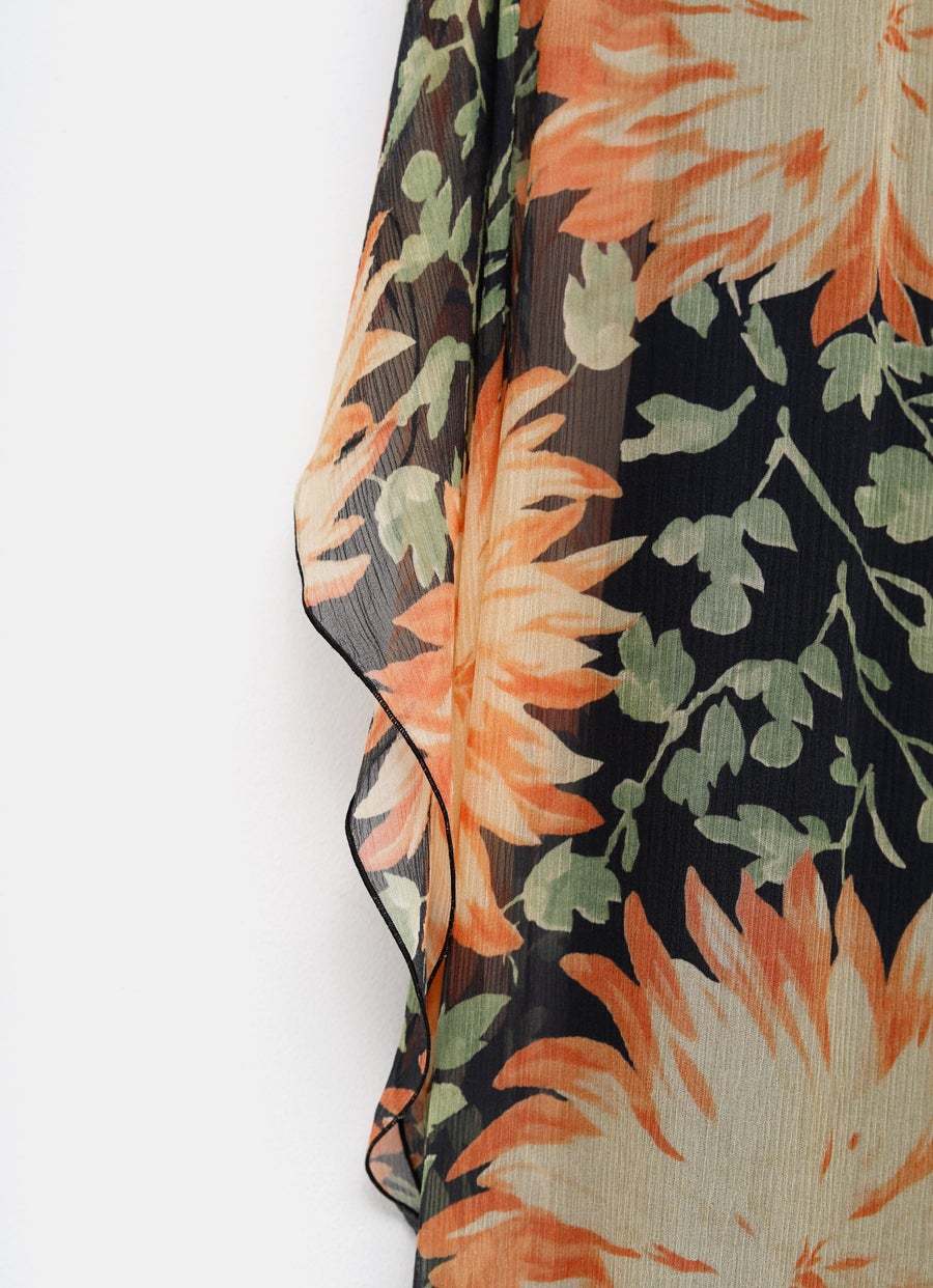 Loewe One-sleeve Asymmetric Floral-print Silk-crepon Dress In Nude