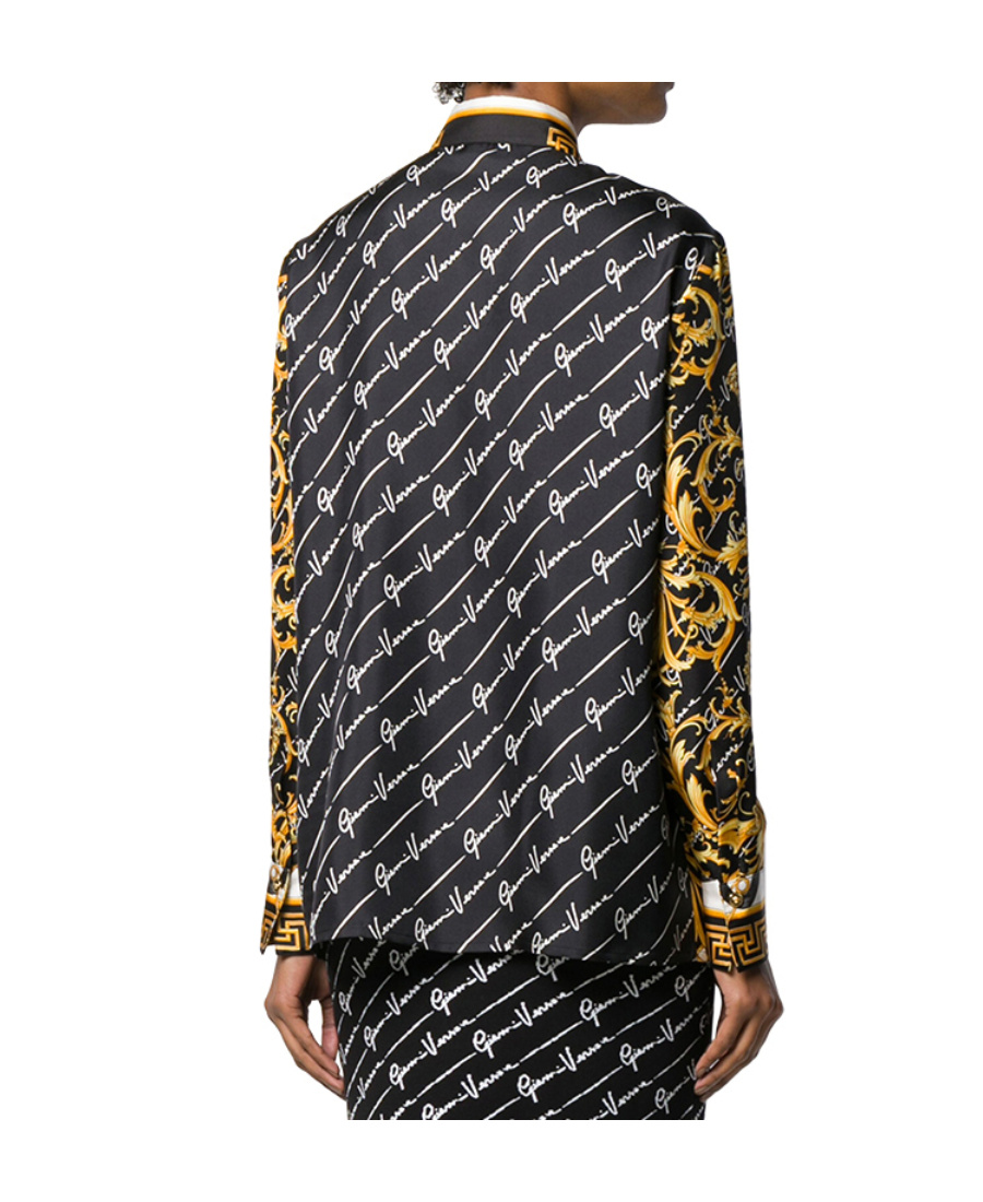 Versace Dual-print Buttoned Shirt In Black