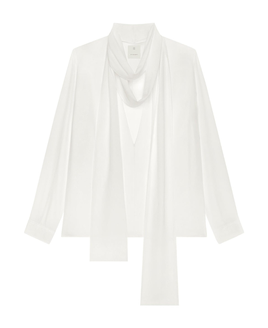 Givenchy Womens White V-neck Ruffle-trim Silk Blouse In White