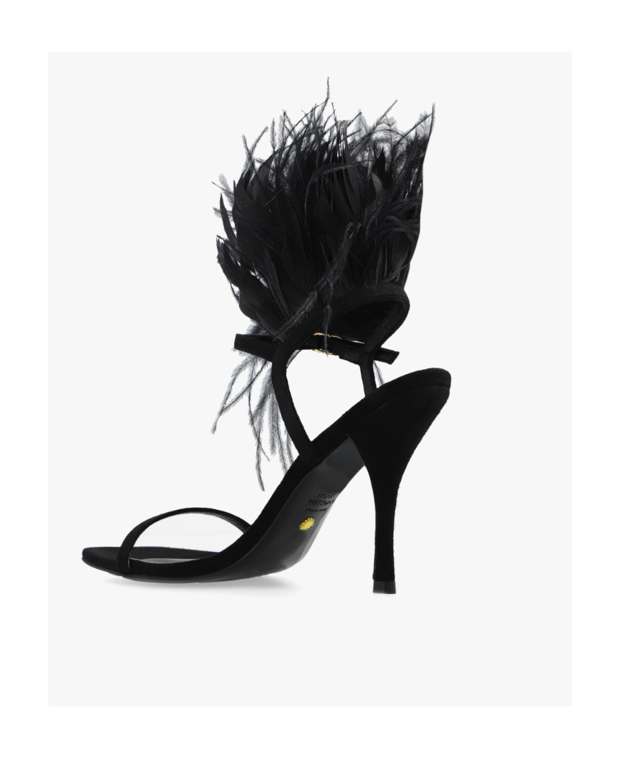 Stuart Weitzman Plume Suede Feather Ankle-strap Sandals In Black