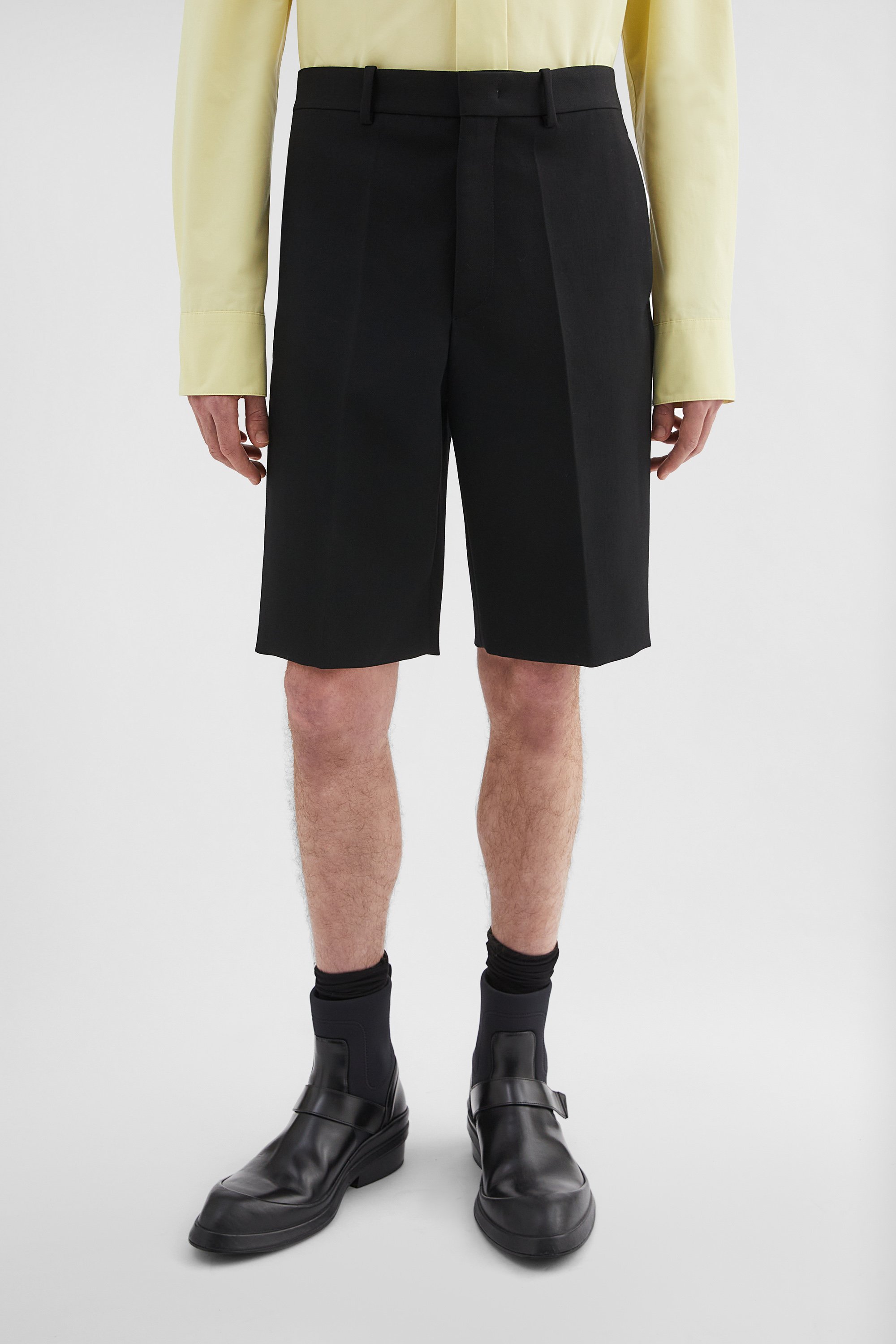 Jil Sander Straight-leg Textured Wool Shorts In Black