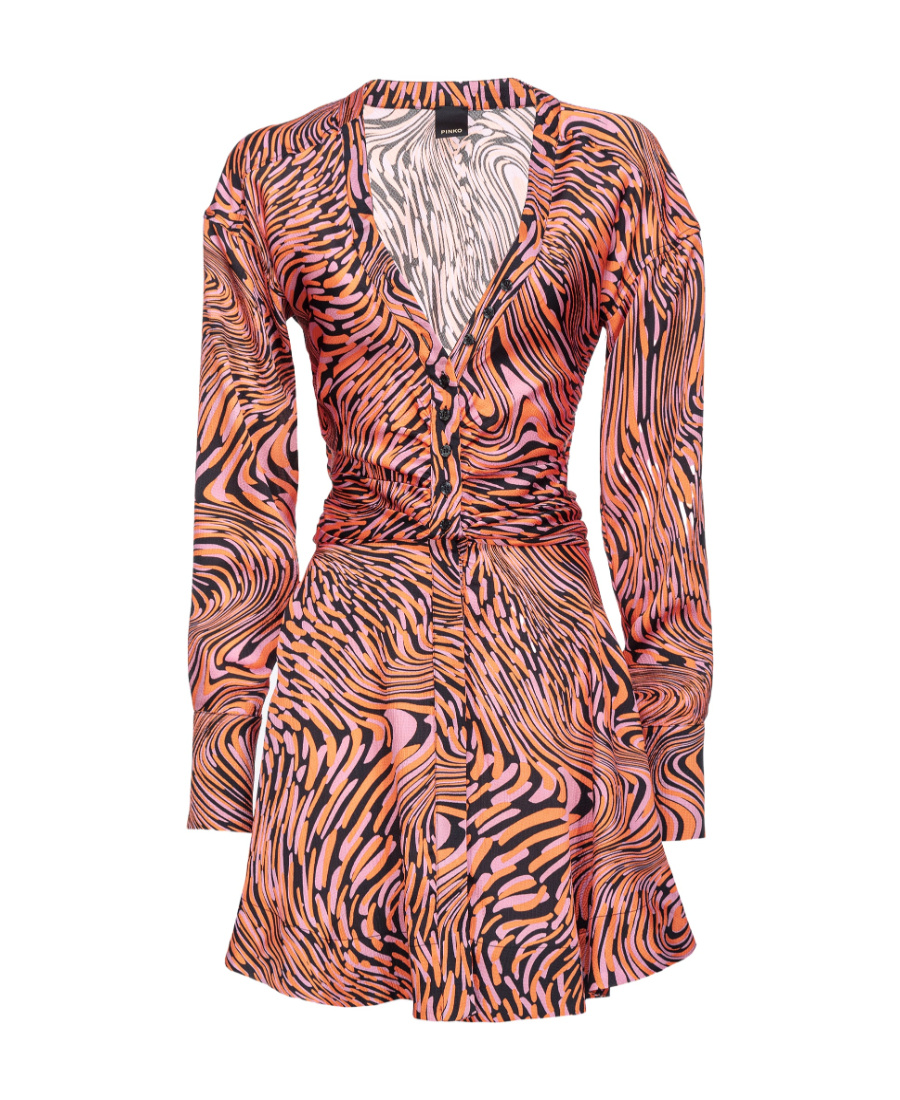 Pinko Abstract-print Flared Shirt Minidress In Multicolor