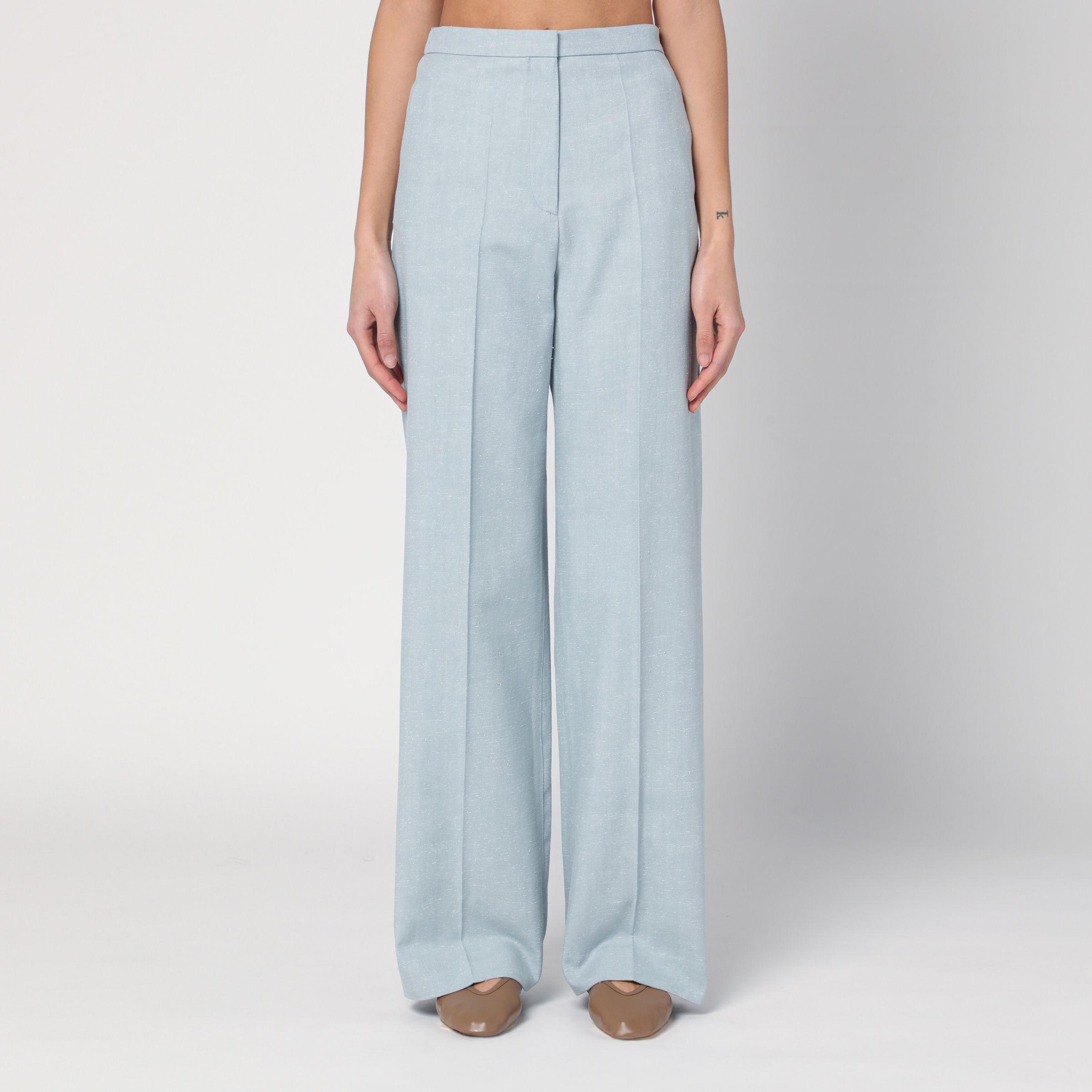 Loulou Studio Gray Fog Pants In Cotton Blend In Green