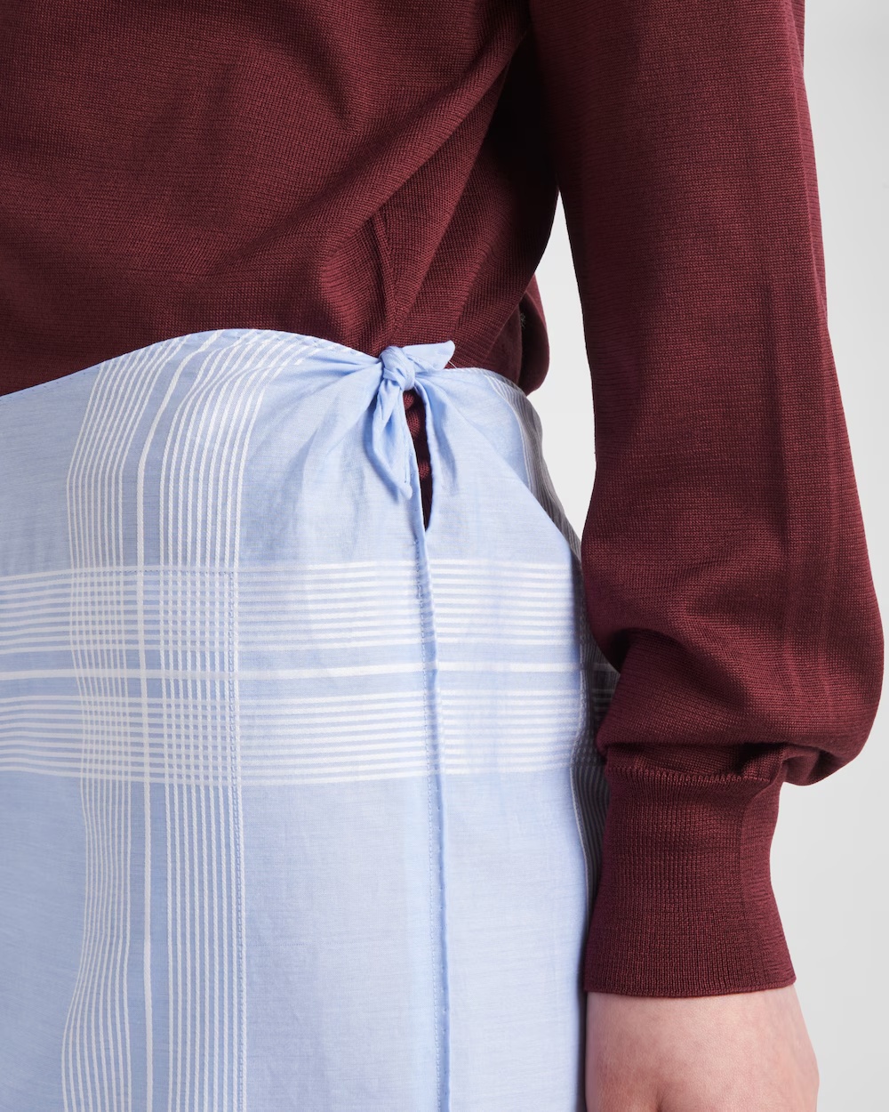 Prada Checked Cotton Mini Skirt In Light Blue
