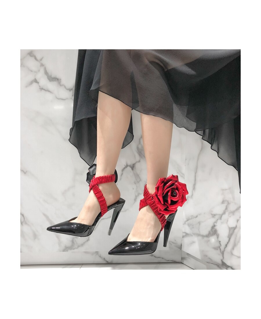 Saint Laurent Freja Flower High Heels In Red
