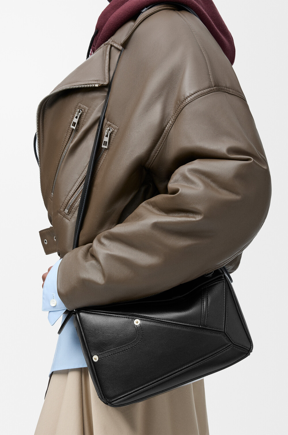 Loewe Panta Small Puzzle Bag In Shiny Calfskin In Black