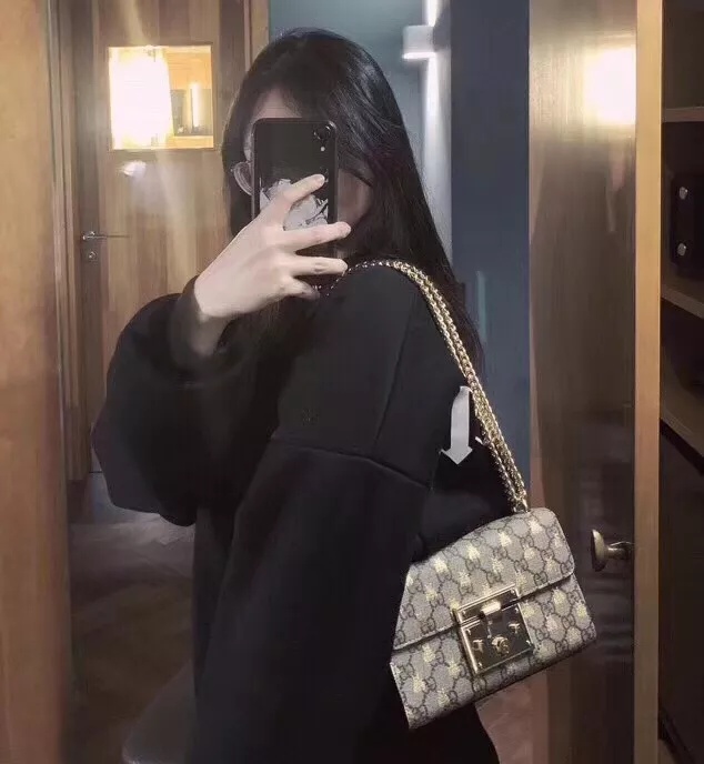 Gucci Gold Gg Bees Padlock Small Shoulder Bag In Brown