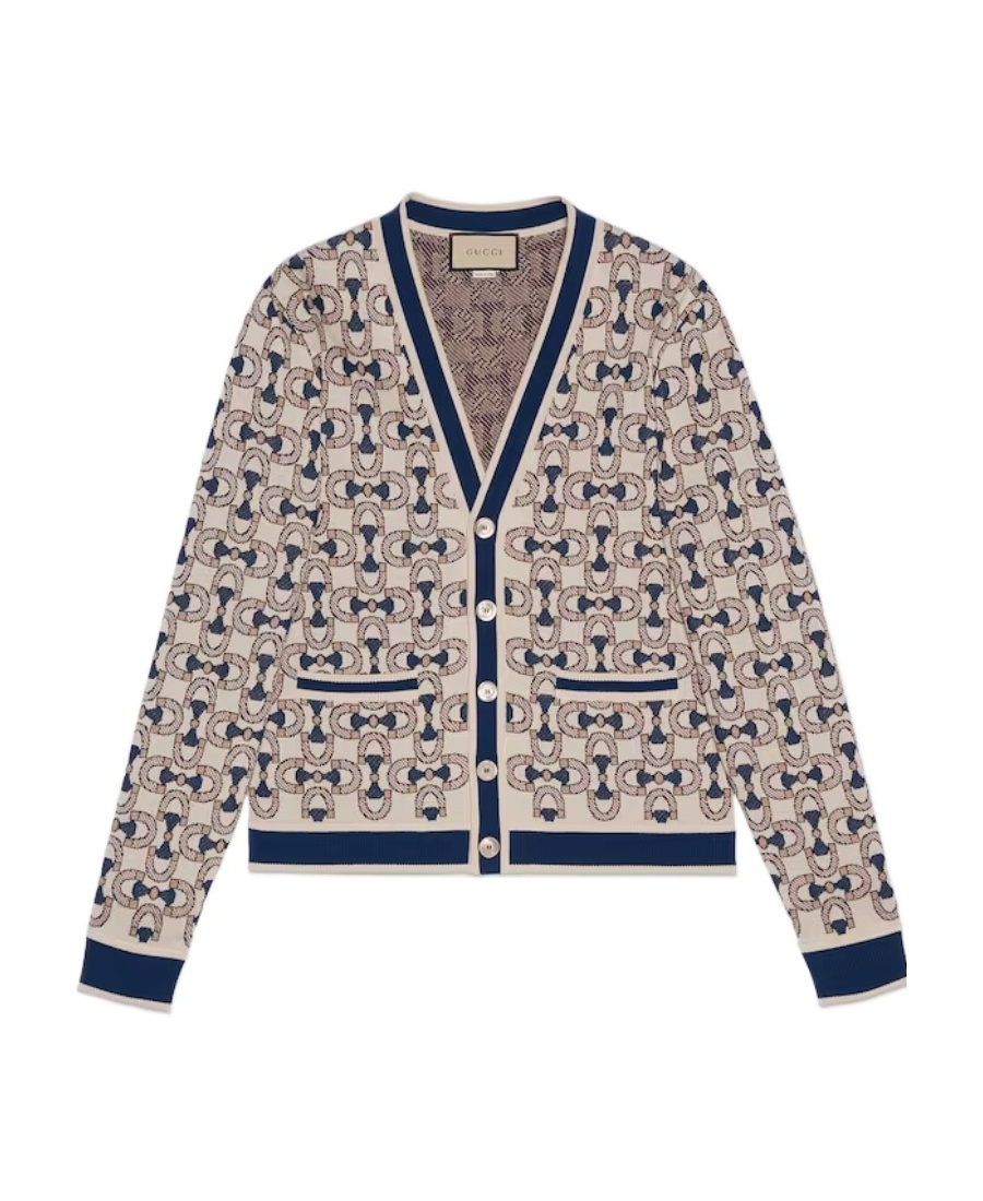 GUCCI HORSEBIT-JACQUARD FINE-KNIT CARDIGAN