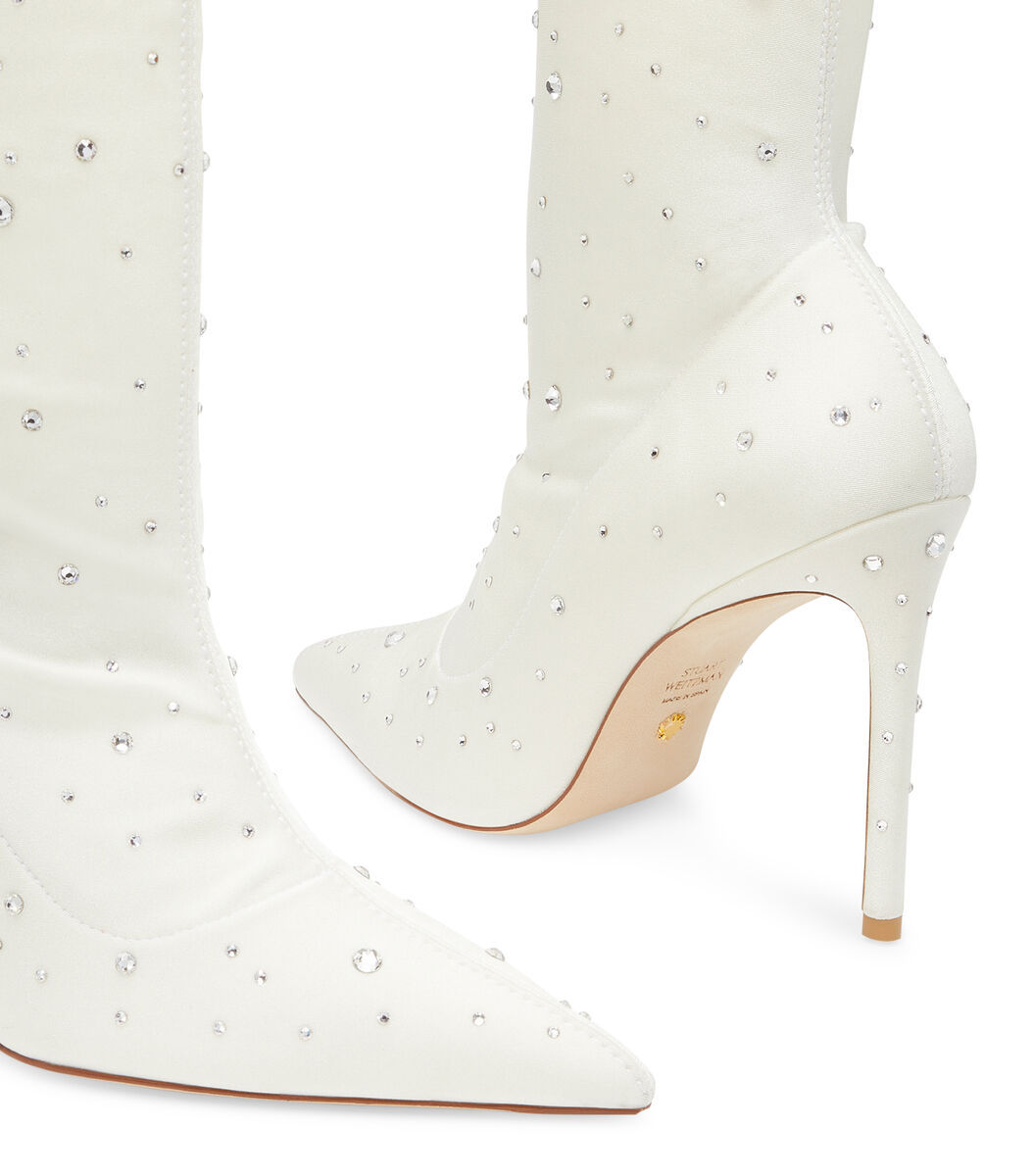 Stuart Weitzman Crystal-embellished 110mm Boots In White