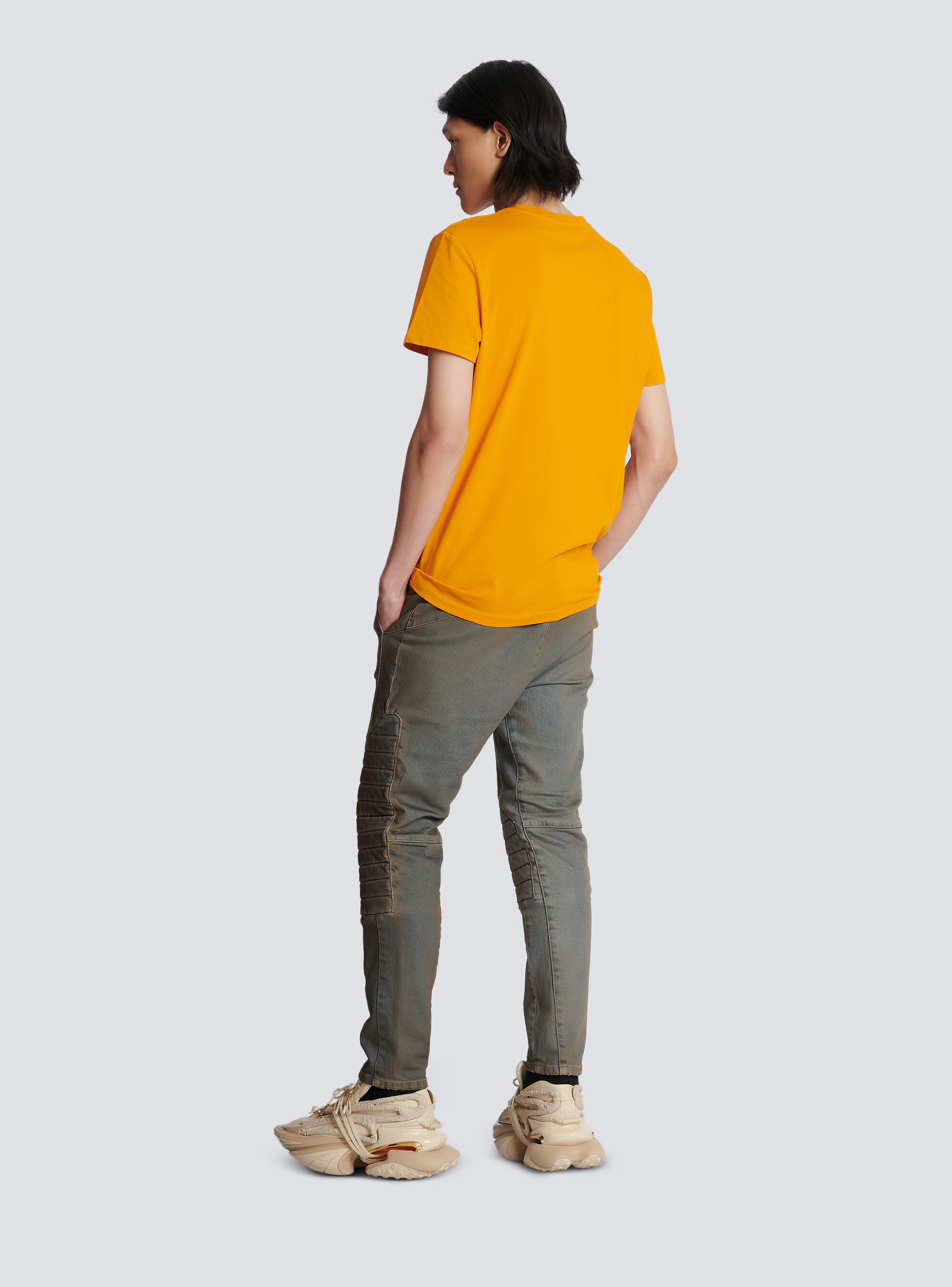 BALMAIN ECO-RESPONSIBLE COTTON T-SHIRT WITH BALMAIN LOGO PRINT
