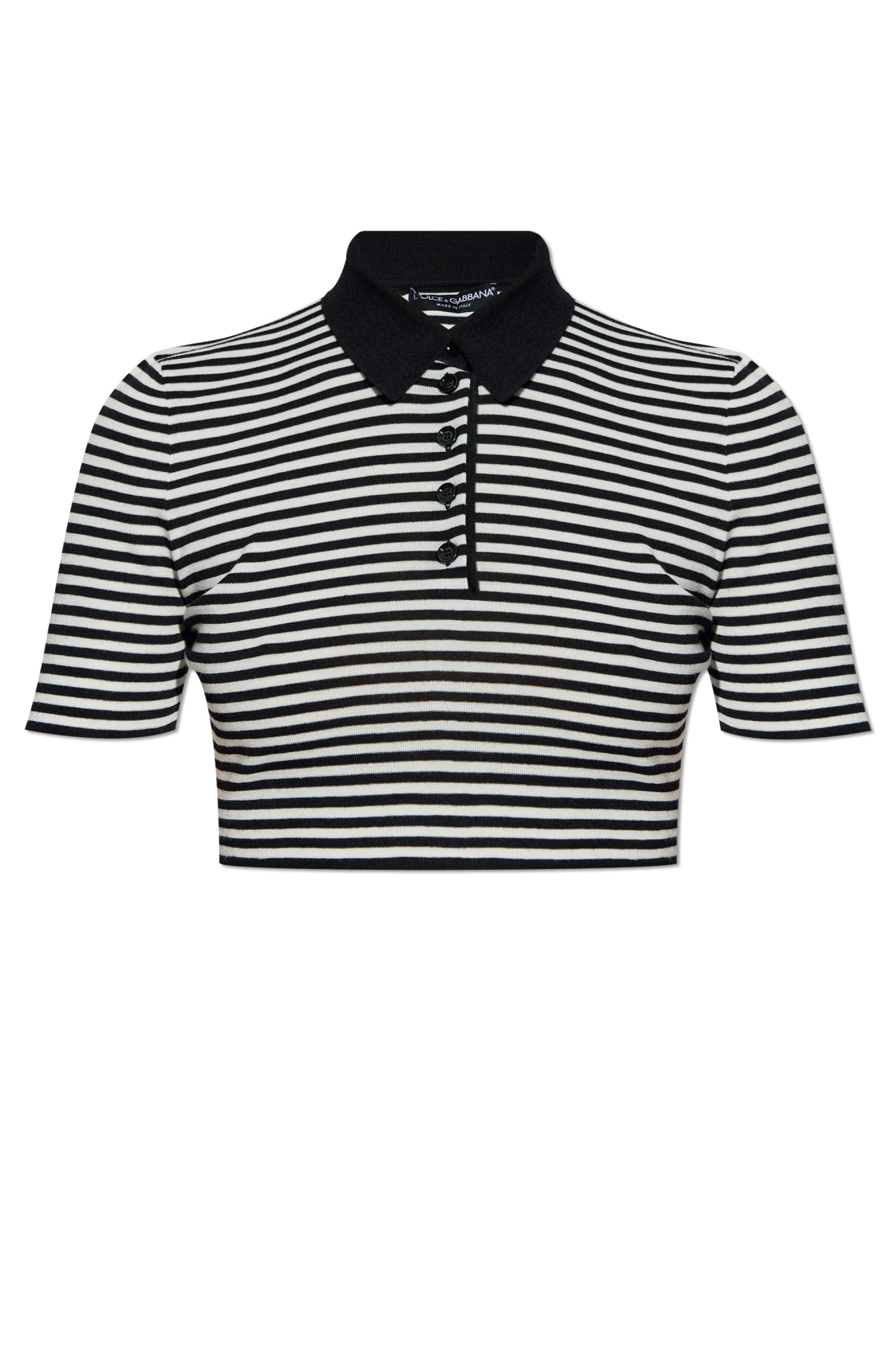 Dolce & Gabbana Women Striped Cropped Polo Shirt In Black