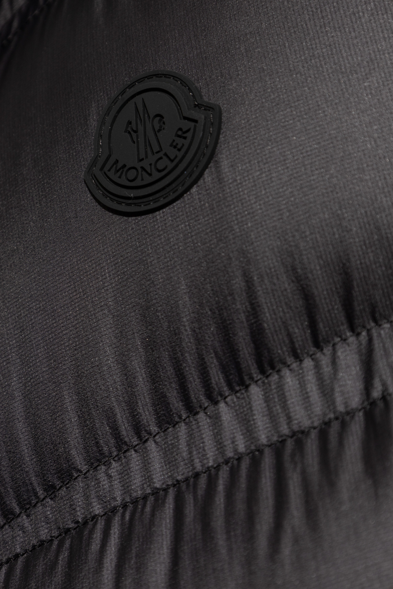 Moncler Logo Patch Hooded Down Gilet In Blue