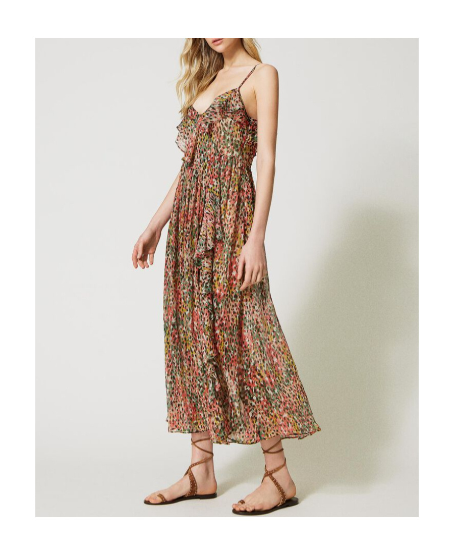 Shop Twinset Leopard-print Ruffled Maxi Dress In Brown