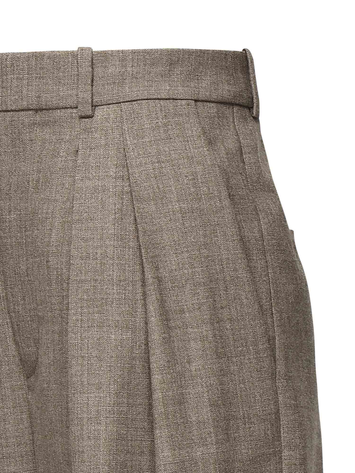 Saint Laurent Wool Herringbone Pattern Wide Leg Pants In Brown