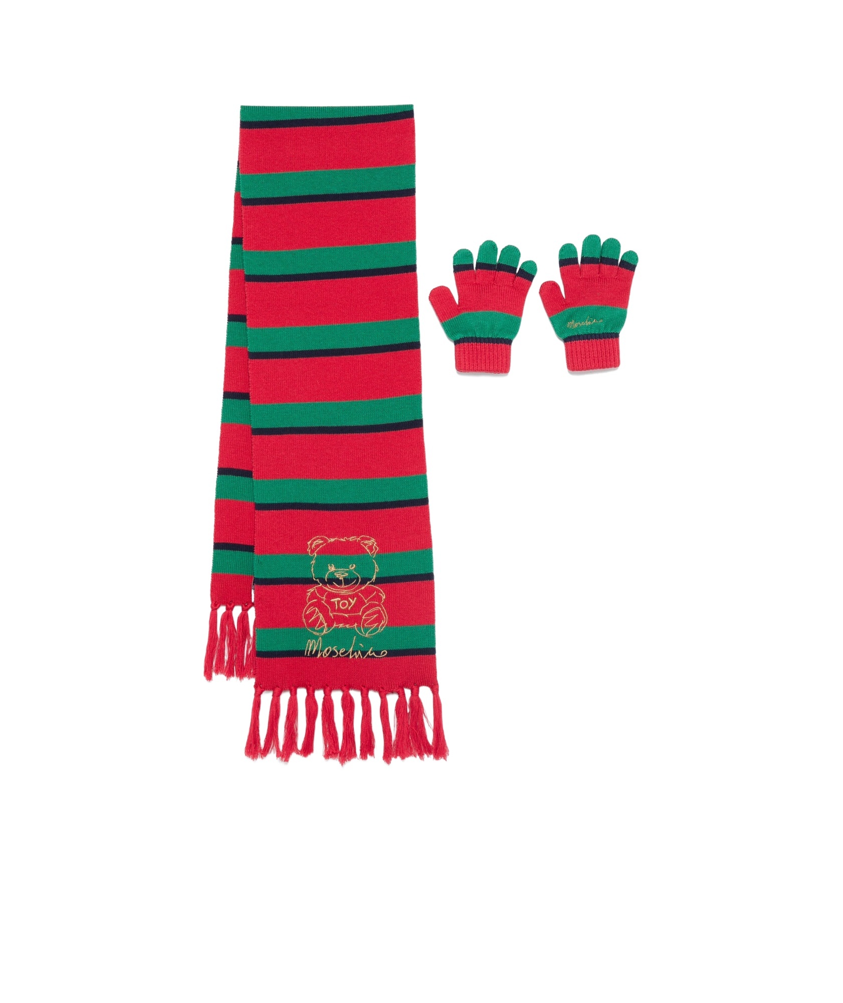 Moschino Scarf And Gloves In Red/multicolor