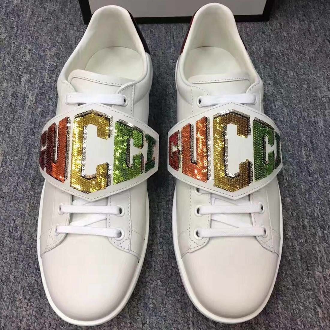 Gucci Ace Detachable Bead Logo Kraft Shoes In White