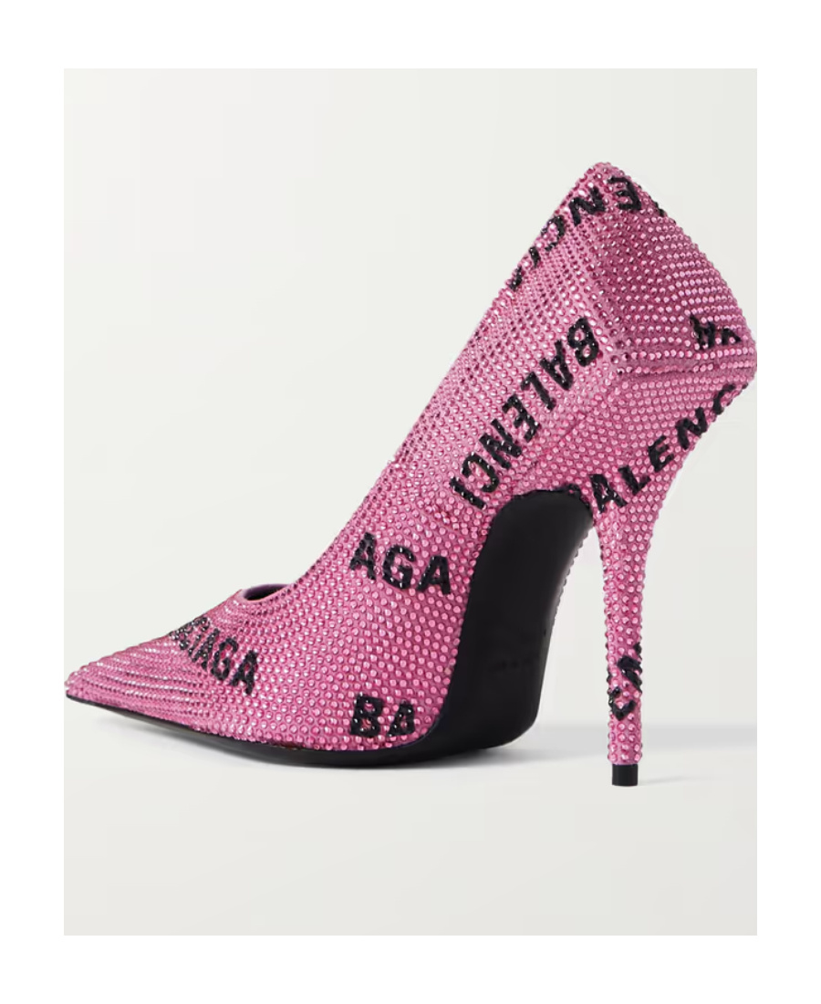 Balenciaga Square Knife Crystal-embellished Logo-jacquard Suede Pumps In Pink