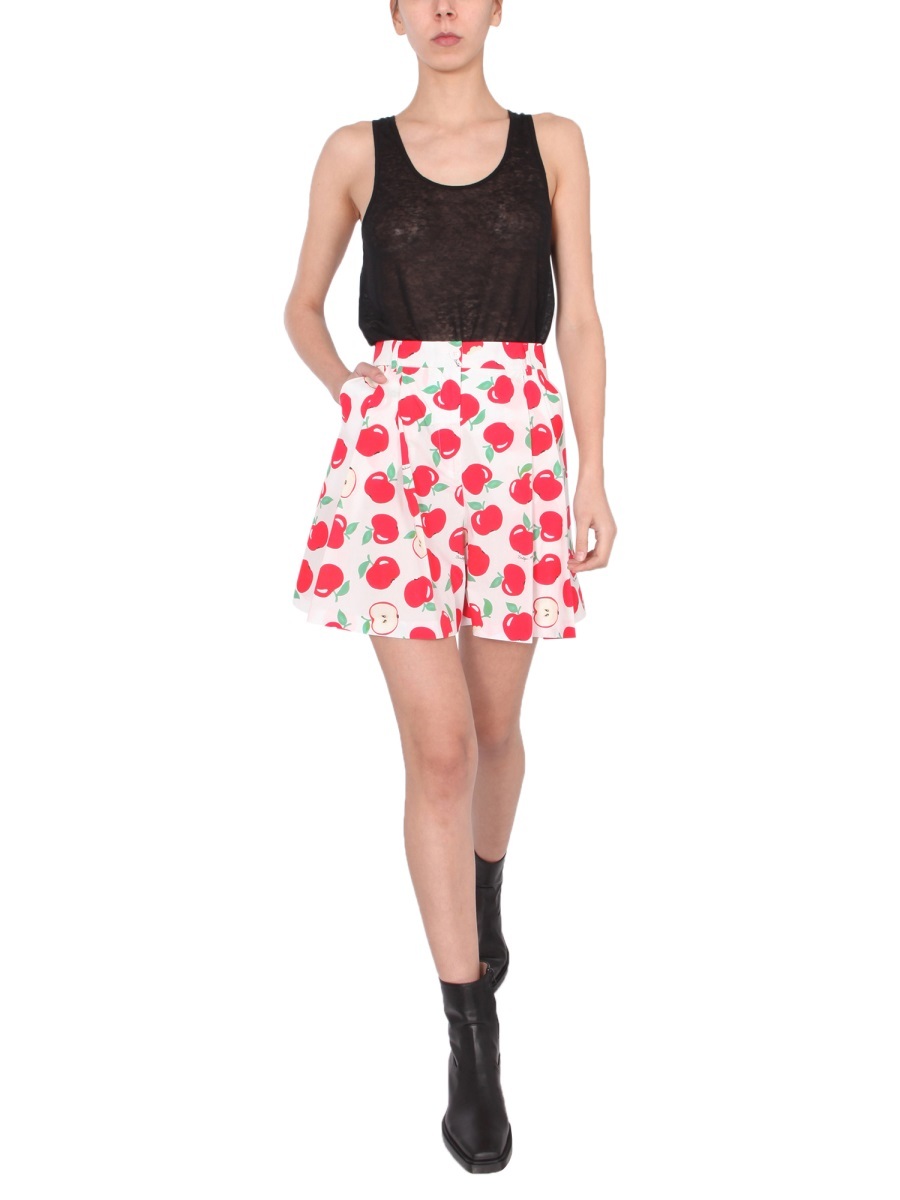 Moschino Boutique Apple Printed High-waisted Shorts In Pink