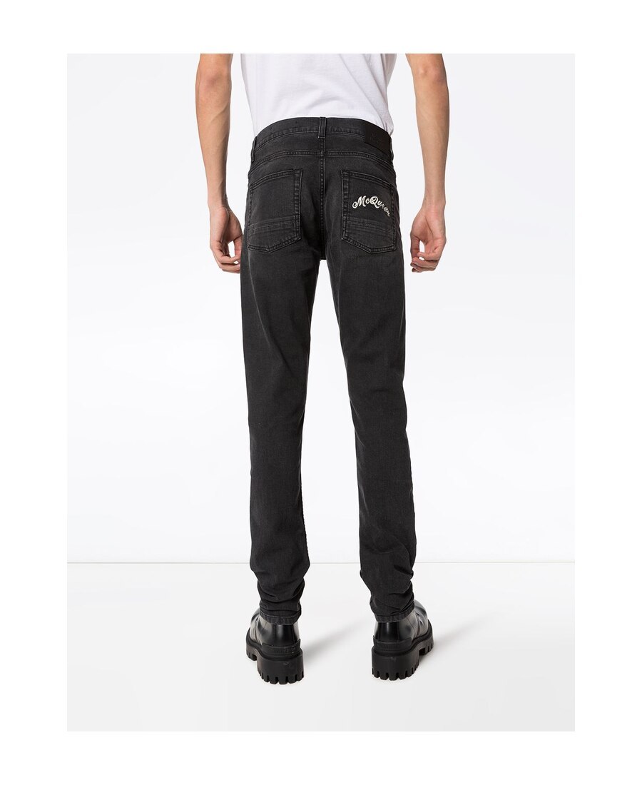 Alexander Mcqueen Logo Embroidery Skinny Jeans In Black