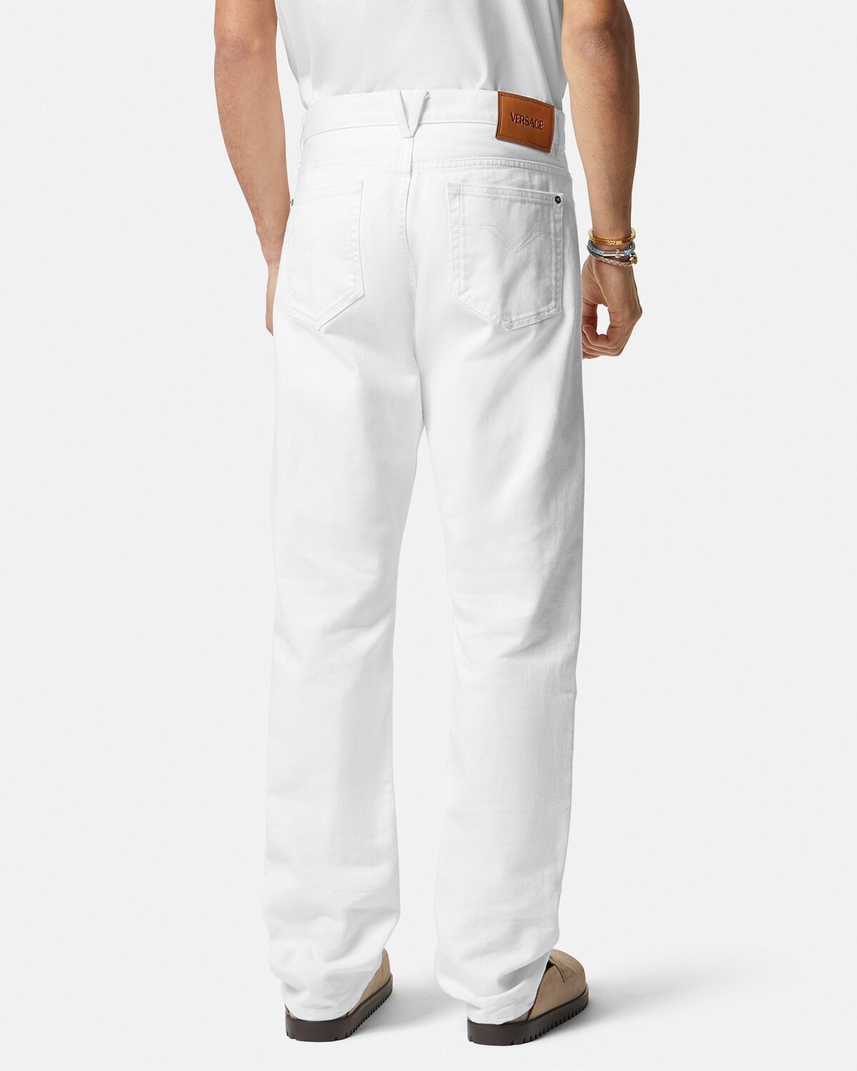 Versace Medusa Head-motif Mid-rise Straight-leg Jeans In White