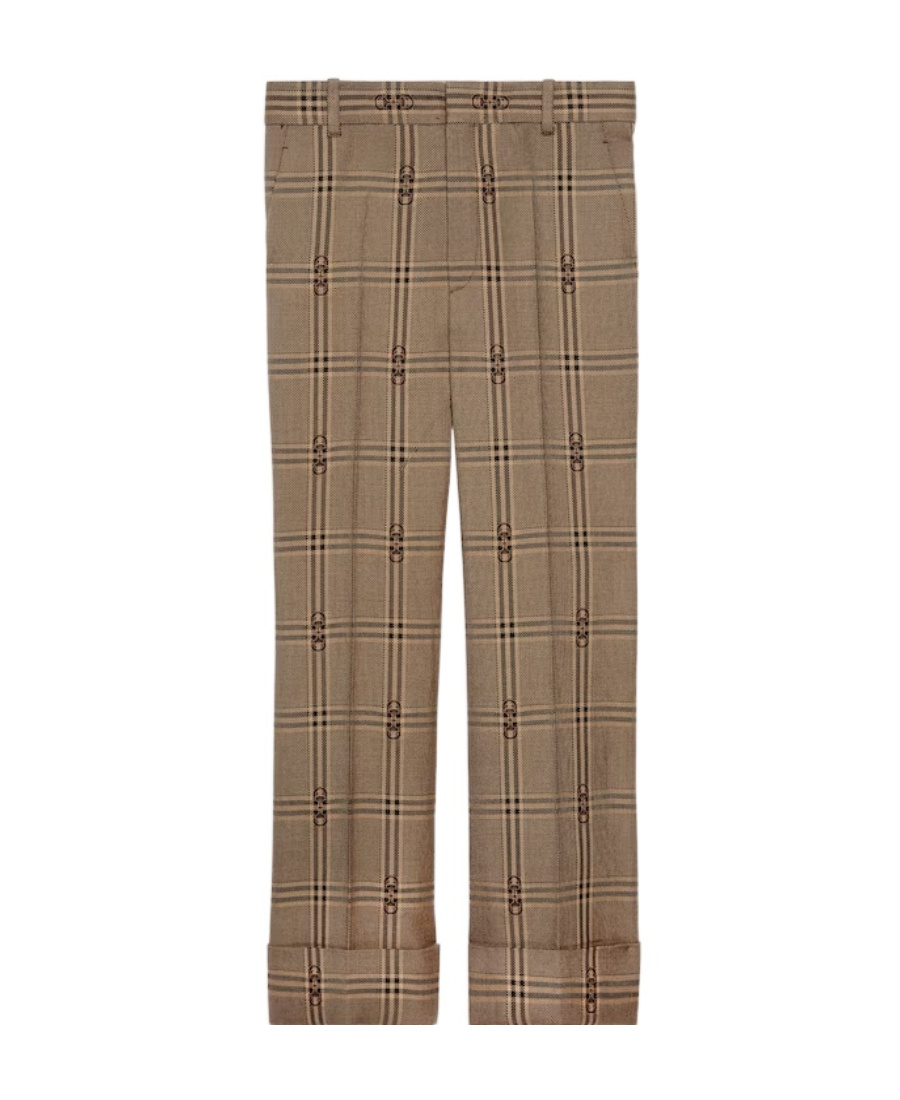 Gucci Horsebit Checked Flared Trousers In Brown