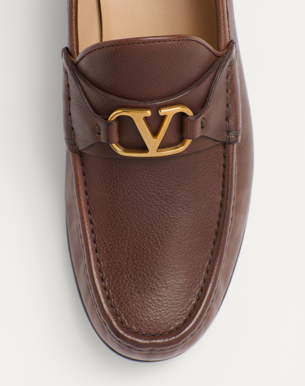 Valentino Loafers Leather Gold-tone Hardware In Brown