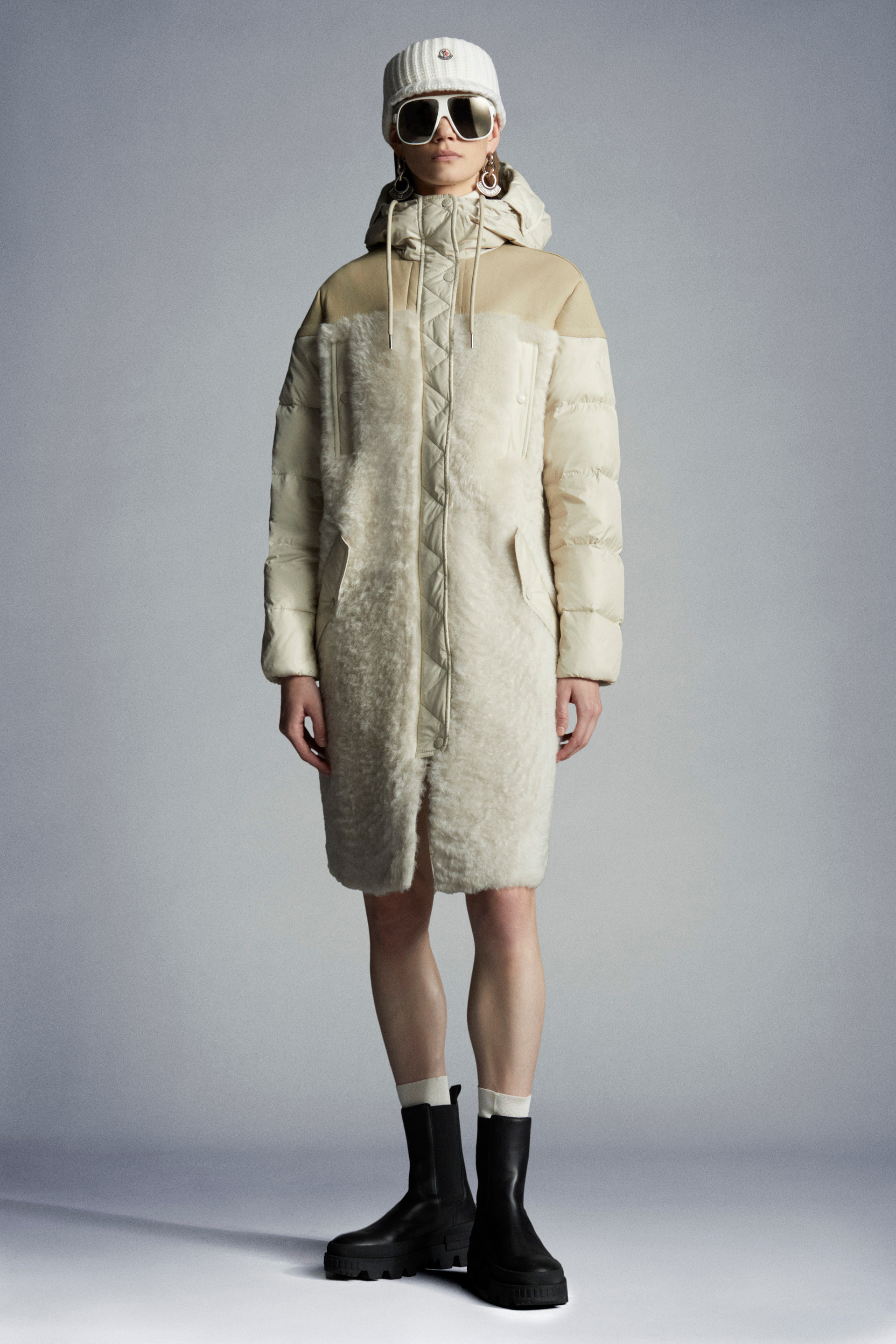 Moncler Logo Down Jacket In Nude
