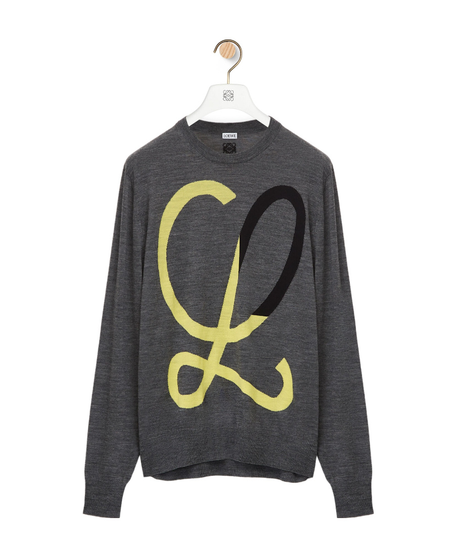 Loewe Inlaid Knitted Sweater In Gray