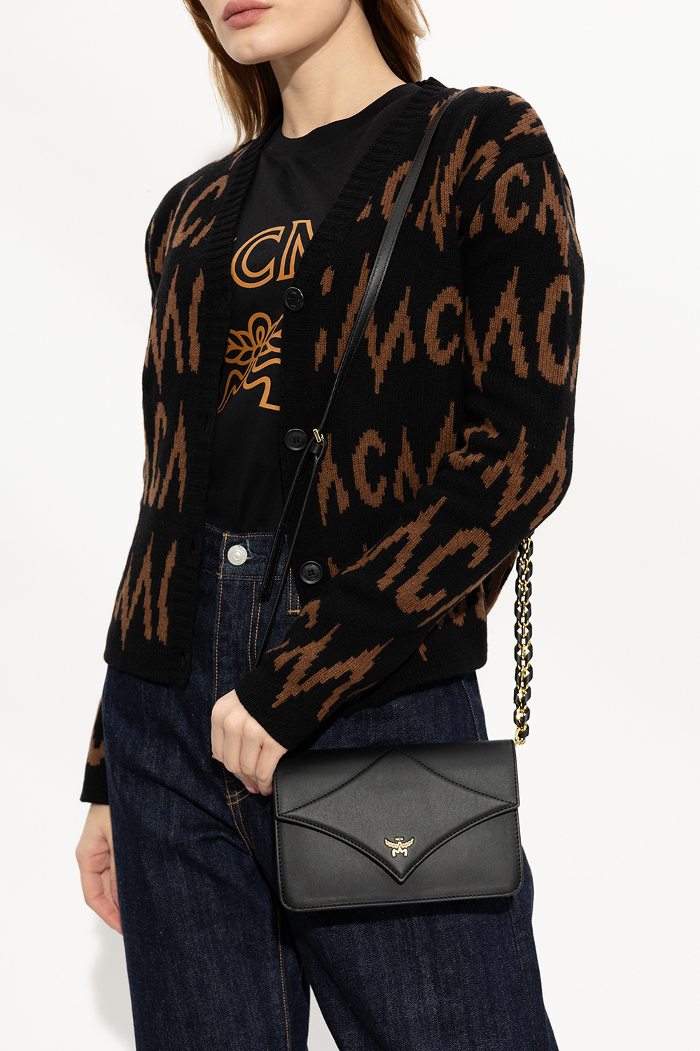 Mcm Logo Shoulder Bag In Black