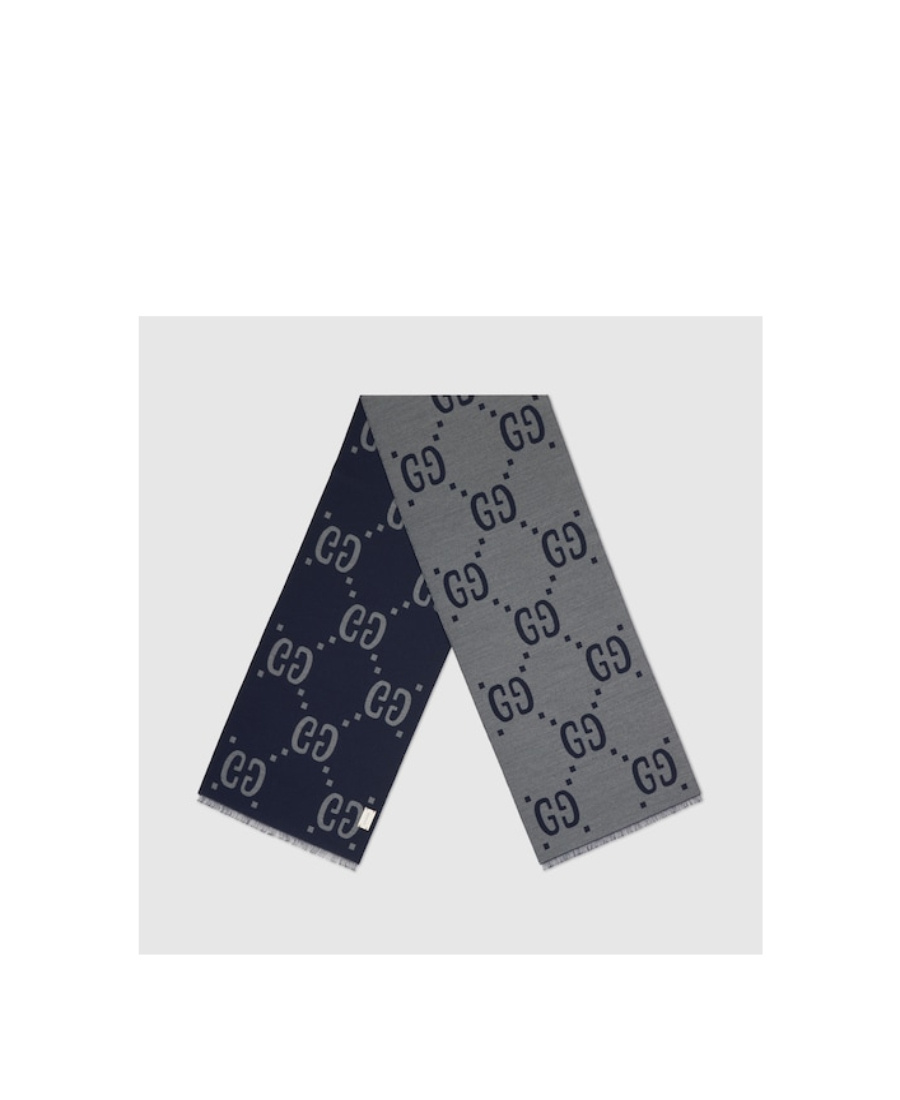 Gucci Gg Jacquard Wool Silk Scarf In Gray