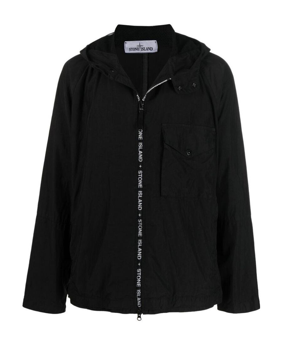 Stone Island Logo-trim Hooded Jacket In Black