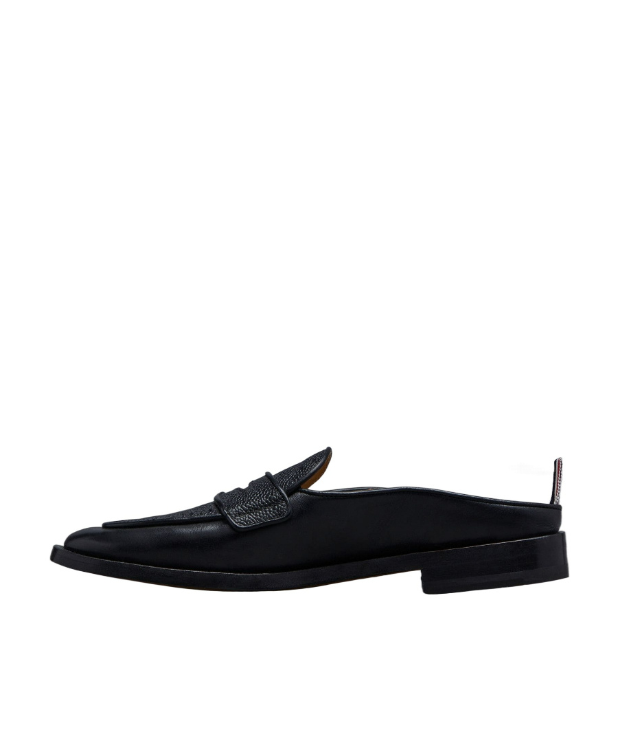 Thom Browne Grained Leather Mule Loafers In Black