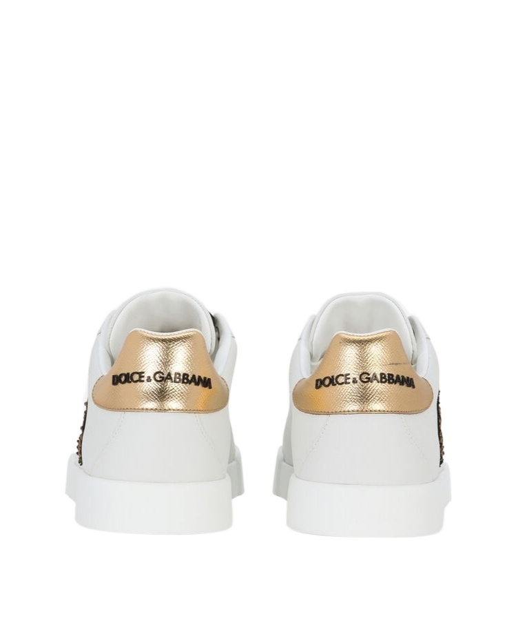 Dolce & Gabbana Portofino Sneakers In Calf Leather In White