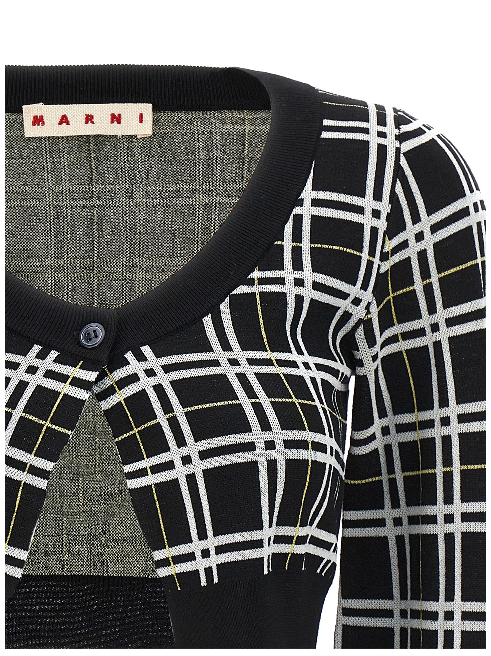 Marni Check Cardigan Sweater, Cardigans White/black In Black