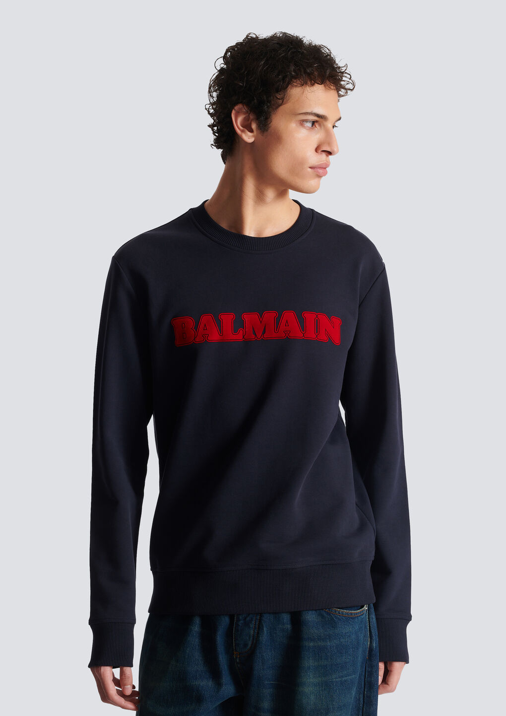 Balmain Navy Retro Flocked Sweatshirt In Black
