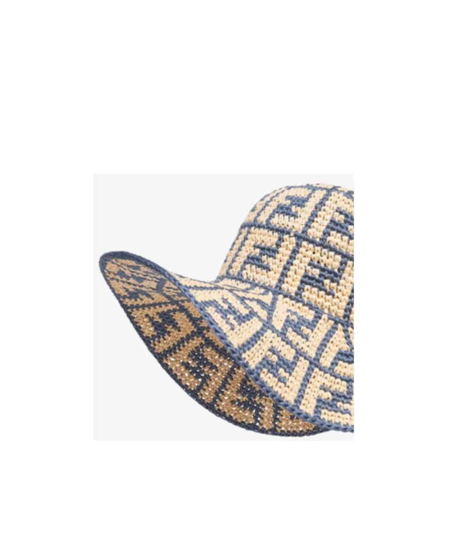 Fendi Ff Motif Raffia Hat In Gray