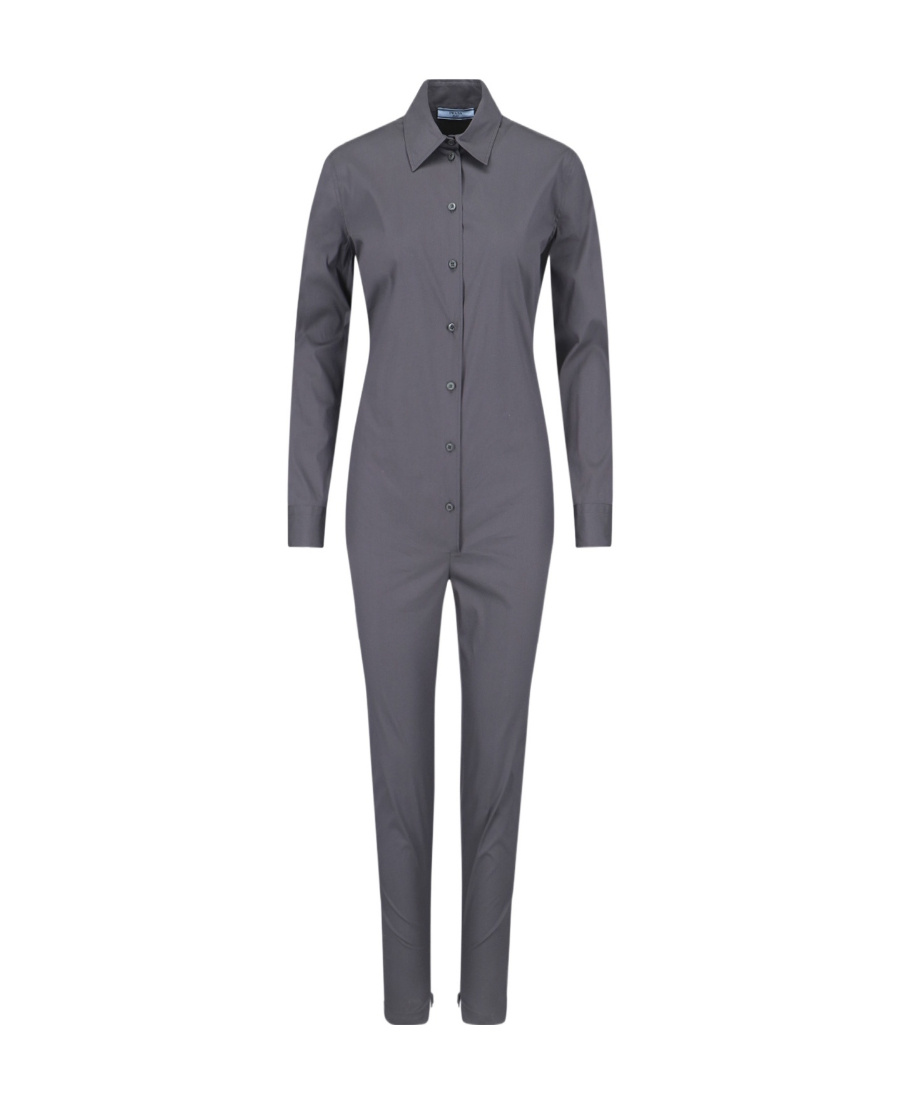 Prada Logo-patch Long-sleeve Jumpsuit In Gray