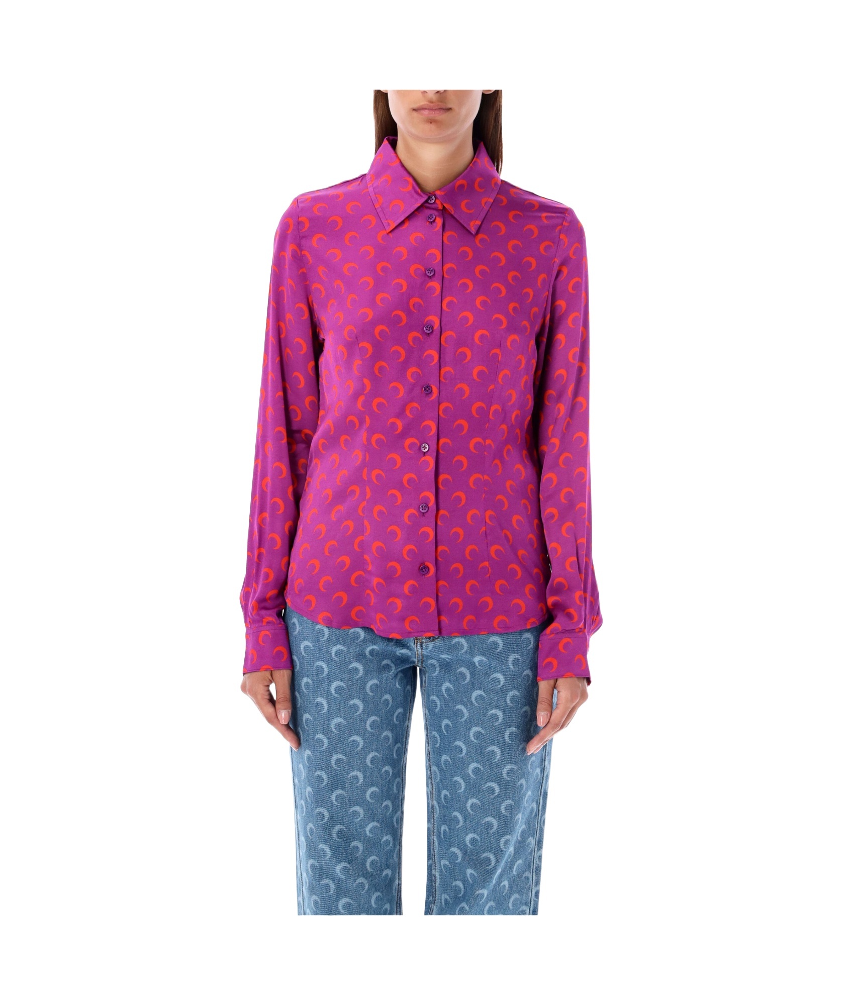 Marine Serre Moon Print Flou Blouse In Pink